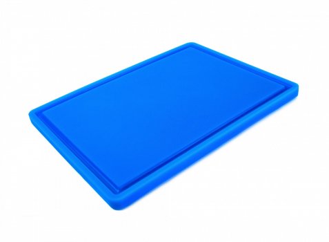 Доска разделочная HDPE с желобом 400×300×18 мм 4 противоскользящие ножки синяя