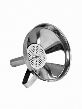 Лійка з ручкою з н/ж сталі з широкою шийкою та фільтром 10,5 см