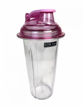 Змішувальний стакан 950 мл прозорий з рожевою кришкою