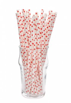 Трубочка для коктейля бумажная, красный горошек 6 × 200 мм