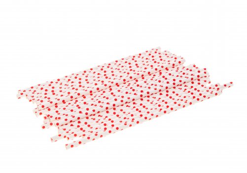 Трубочка для коктейля бумажная, красный горошек 6 × 200 мм