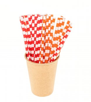 Трубочка для коктейля бумажная, полоска 2 цвета  6 × 200 мм
